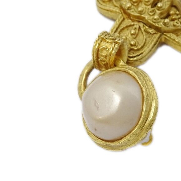 Chanel Artificial Pearl Dangle Earrings Clip-On Gold 94A 141204 - Picture 4 of 4